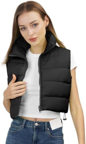 Women's Winter Cropped Puffer Vest Lightweight Sleeveless Cute Outerwear Puffer Vest