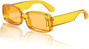 Y2K Trendy Rectangle Sunglasses for Women Men Retro 90s Red Pink Green Glasses Thick Square Frame