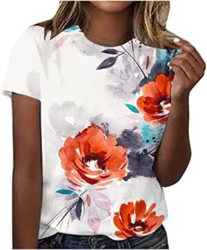 YUTANRAL Summer Tops for Women 2024 Trendy Vacation Short Sleeve Shirts Floral Boho Pritned Dressy Casual Comfy Tunic Clothes