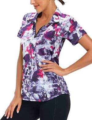 Zamowoty Women's Short Sleeve Golf Shirts 1/4 Zip Up Loose Yoga Running Workout Tops