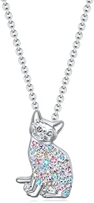 luomart Little Cat Necklace Gifts for Girls,Rainbow Dainty Kitty Necklaces Jewelry Gift for Women Boys Teen Girls Cat Lovers