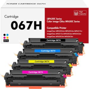 067 067H Toner Cartridge Set MF656Cdw MF654Cdw Compatible Replacement for Canon 067H 067 Color ImageCLASS LBP632Cdw MF653Cdw LBP633Cdw Printer High Yield 4 Pack Ink (Black Cyan Yellow Magenta)