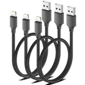 1.5 Foot Lightning Cable, [MFi Certified] 3Pack 1.5ft iPhone Charging Cable for Car Braided Fast Charging Short USB to Lightning Cable for iPhone 14 13 12 11 Pro/Max/Mini Xs SE2/iPad