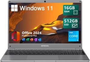 15.6″ Windows 11 Laptop, Intel Core i3-5005U, 16GB RAM, 512GB SSD, FHD IPS Display, 2.4G/5G WiFi, BT5.0, RJ45, Webcam, Long Battery Life – for Work, Study, and Entertainment