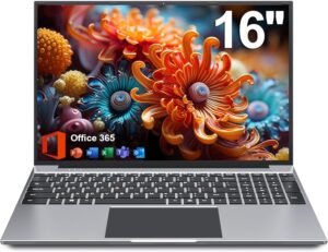 16 inch Laptop, 8GB RAM 256GB Storage Laptop Computer, 5305U Processor, 1920×1200 IPS FHD Display, WiFi, Bluetooth, Webcam, Type-C, 38Wh Battery
