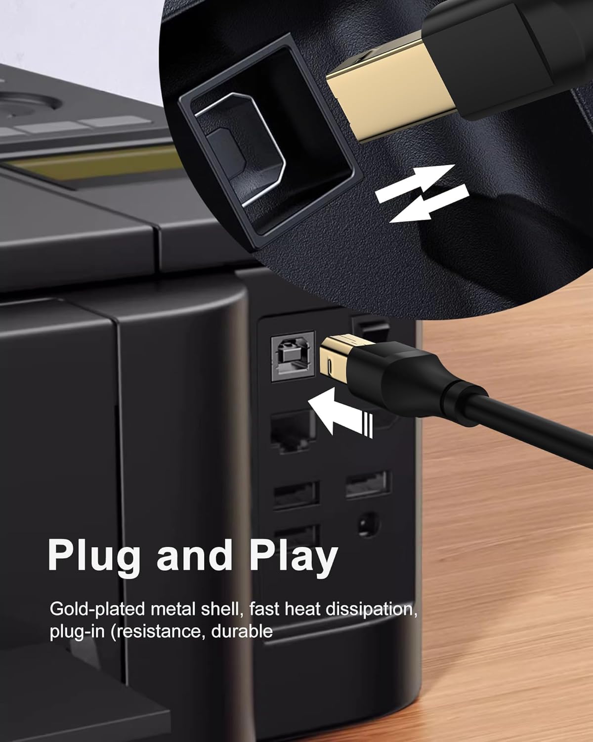 HP Printer Cable 10ft, Square USB A to USB B Cable for Printer/Scanner Epson, HP, Canon, Brother, Ethernet Print Smoothly Connect to Computer/Laptop/Pc-USB 2.0 Type B Impresora Midi Long Cord, 10Foot - Image 4