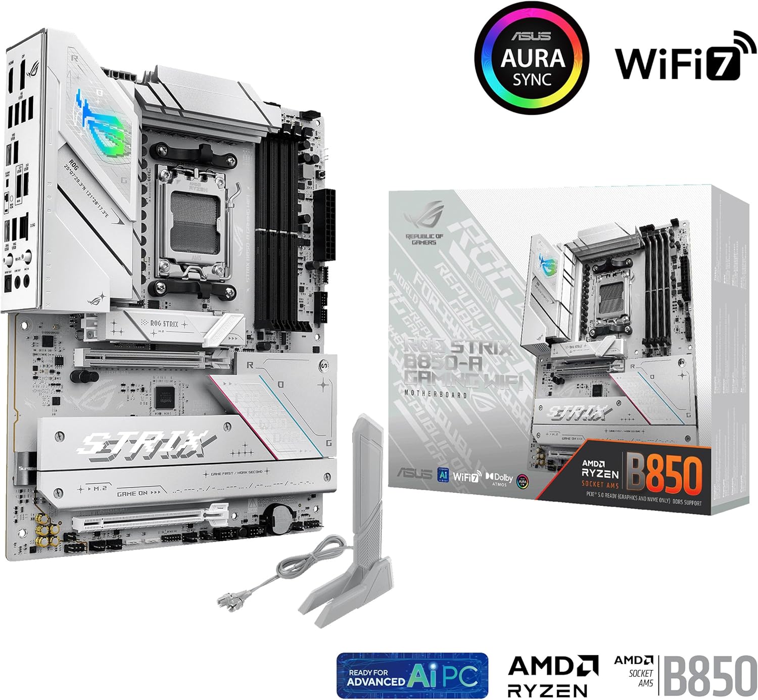 ASUS ROG Strix B850-A Gaming WiFi AMD AM5 B850 ATX Motherboard 14+2+2 Power Stages, DDR5 AEMP, 2.5G LAN, WiFi 7 with Q-Antenna, 4X M.2, PCIe® 5.0, USB 20Gbps Type-C, AI Networking II, ASUS AI Advisor - Image 7