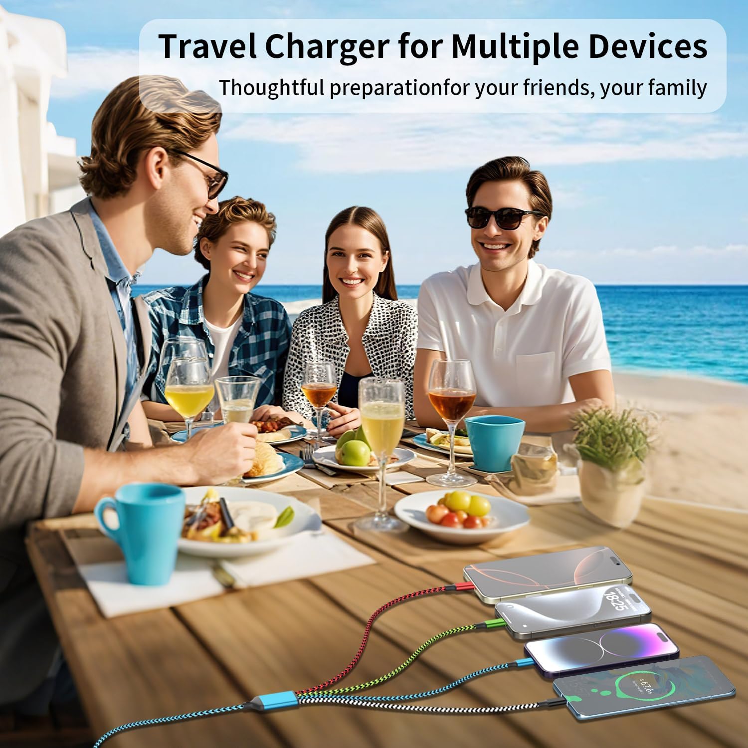 Dual Type-C 4 in 1 Charging Cable, (2 Pack 5FT) Multi Charging Cables for Multiple Devices,Universal Charger Phone Charger Cord with 2 USB-C/IP/Micro USB Port for Cellphone/Tablets/Pads - Image 6