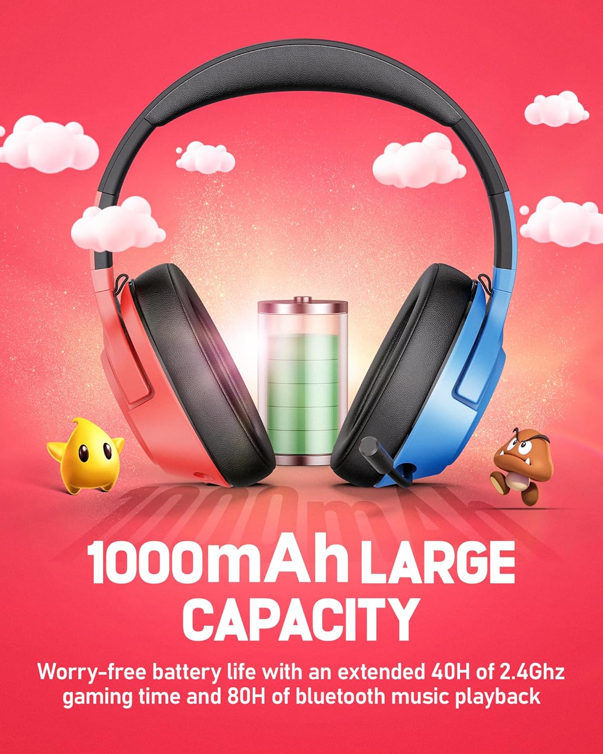 CG-01 2.4Ghz Wireless Gaming Headset for Nintendo Switch丨OLED丨Lite, Bluetooth 5.4 Gaming Headphones with Noise Cancelling Microphone, 40Hr Battery, USB & Type-C Connector for PS5, PS4, PC, Laptop, Mac - Image 4