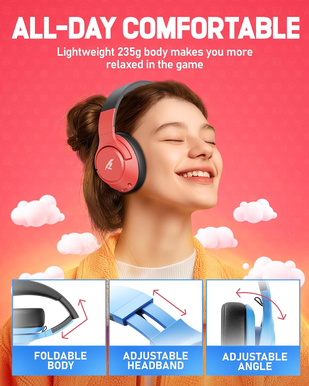 CG-01 2.4Ghz Wireless Gaming Headset for Nintendo Switch丨OLED丨Lite, Bluetooth 5.4 Gaming Headphones with Noise Cancelling Microphone, 40Hr Battery, USB & Type-C Connector for PS5, PS4, PC, Laptop, Mac - Image 5