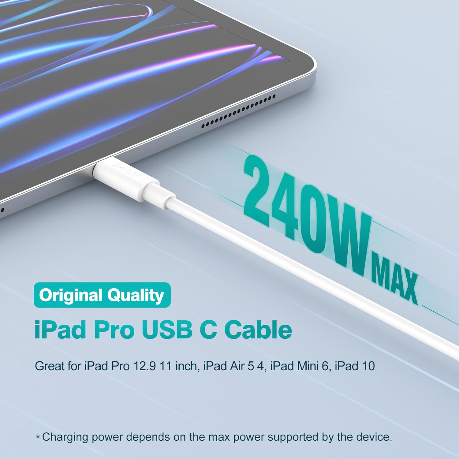240W USB C to USB C Cable 6.6ft, USB-C Charger Cord Type C Fast Charging for MacBook Pro MacBook Air Charger, iPad Pro 13 12.9 11 inch, iPad Air 5 4, Mini 6, iPhone 15/15Pro, Pixel - Image 3