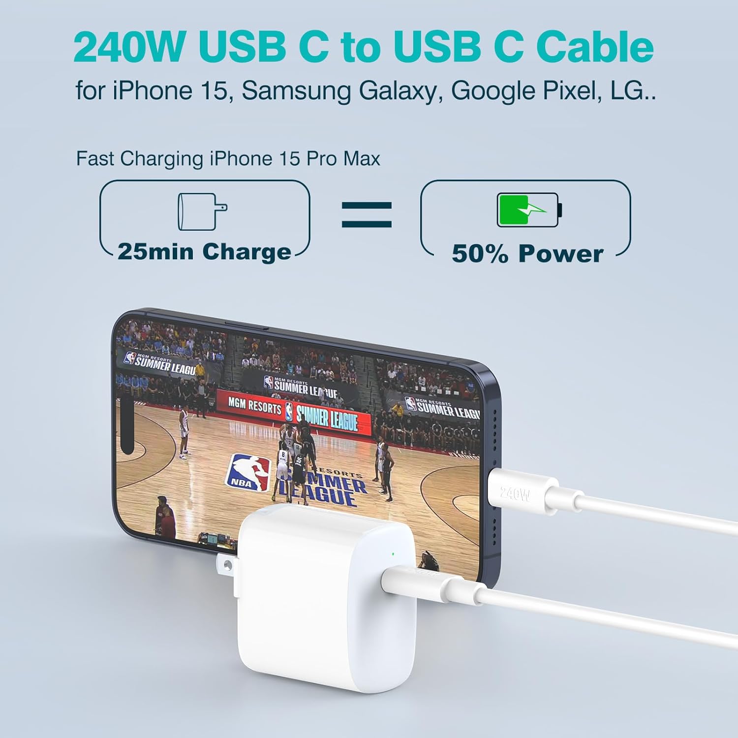 240W USB C to USB C Cable 6.6ft, USB-C Charger Cord Type C Fast Charging for MacBook Pro MacBook Air Charger, iPad Pro 13 12.9 11 inch, iPad Air 5 4, Mini 6, iPhone 15/15Pro, Pixel - Image 4
