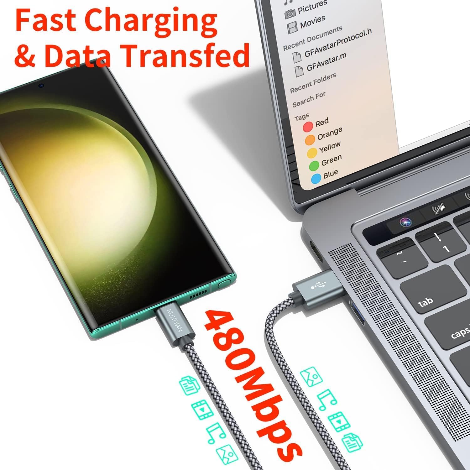 USB Type C Cable, (2-Pack 6.6FT) USB C Charger Cable Nylon Braided Fast Charging Sync Cord Compatible with iPhone 16/15 Pro Max Samsung Galaxy S10 S9 S8 Plus,Note 9 8, LG G7,Google Pixel 2 XL - Image 4