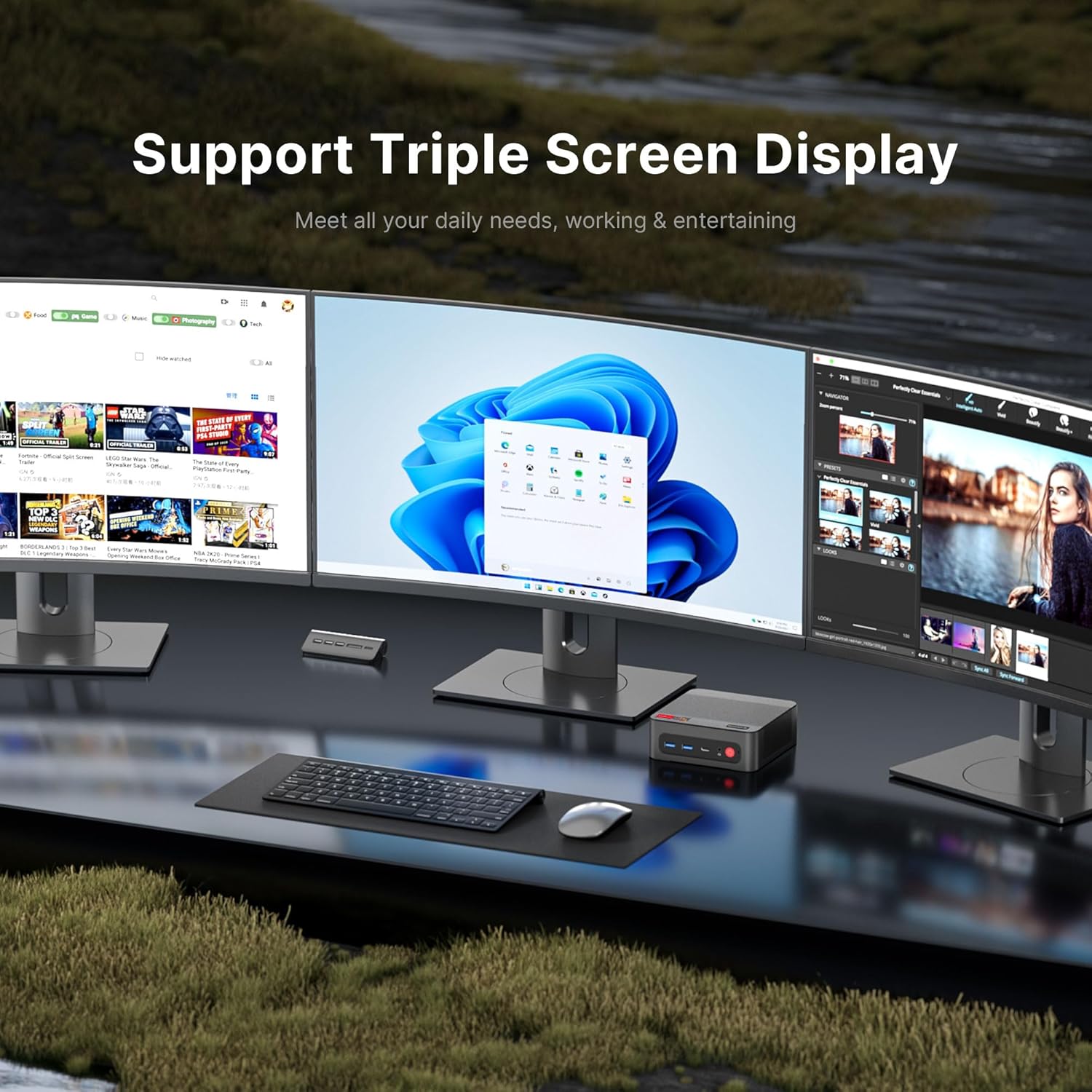 P4 Light Gaming Mini PC Ryzen 7 5700U 32GB RAM 1TB SSD Winodws 11 Pro Triple 4K 60HZ Displays Desktop Computers, Support PS3 Emulator Micro PC, HDMI+DP+Type-C, WiFi 6E, BT5.2, Dual 2.5GbE LAN - Image 3