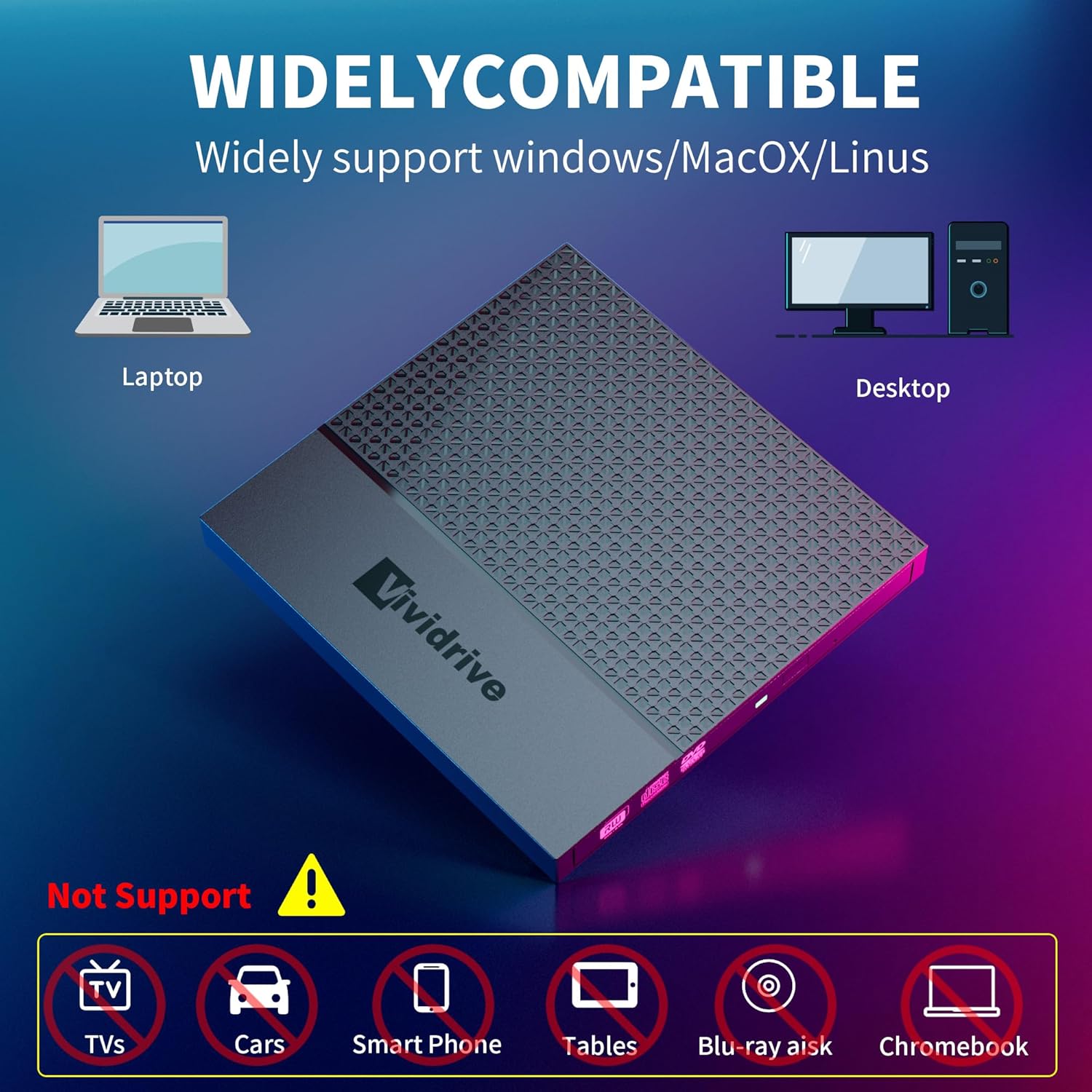 External CD/DVD Drive for Laptop, USB 3.0 Type-C USB Portable Player for Laptop CD DVD +/-RW Disk Drive CD ROM Burner Writer CD/DVD Burner Reader Compatible with Desktop Windows Linux Apple - Image 6