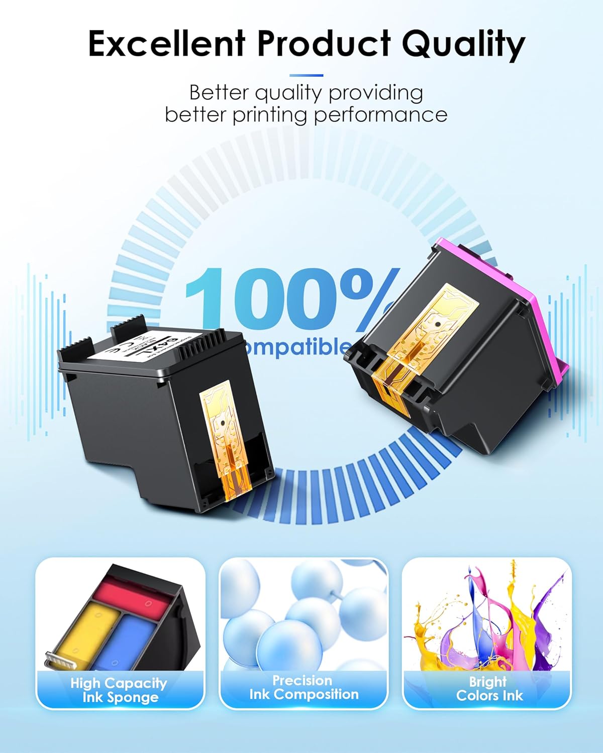 63XL Black/Tri-Color Ink Cartridge (2-Pack) for HP Ink 63 Replacement for HP 63XL Ink Cartridge Combo Pack Work for HP OfficeJet 3830 4650 5255 5258; Envy 4520 4512; DeskJet 1112 2130 3630 Printer - Image 4