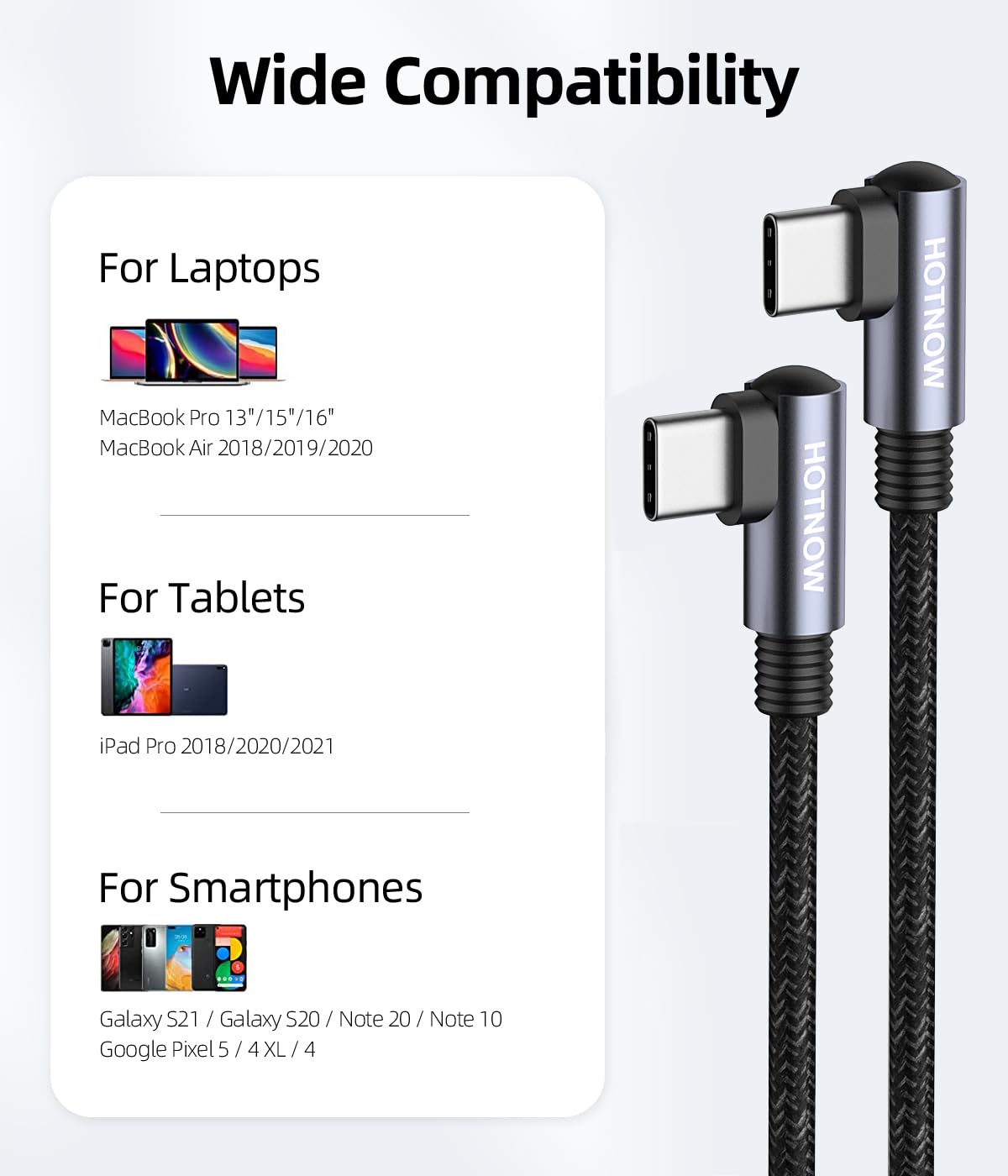 USB C to USB C Cable Right Angle 1ft 3Pack, 12inch PD 65W Type C USB 2.0 Fast Charge Cord - Image 7