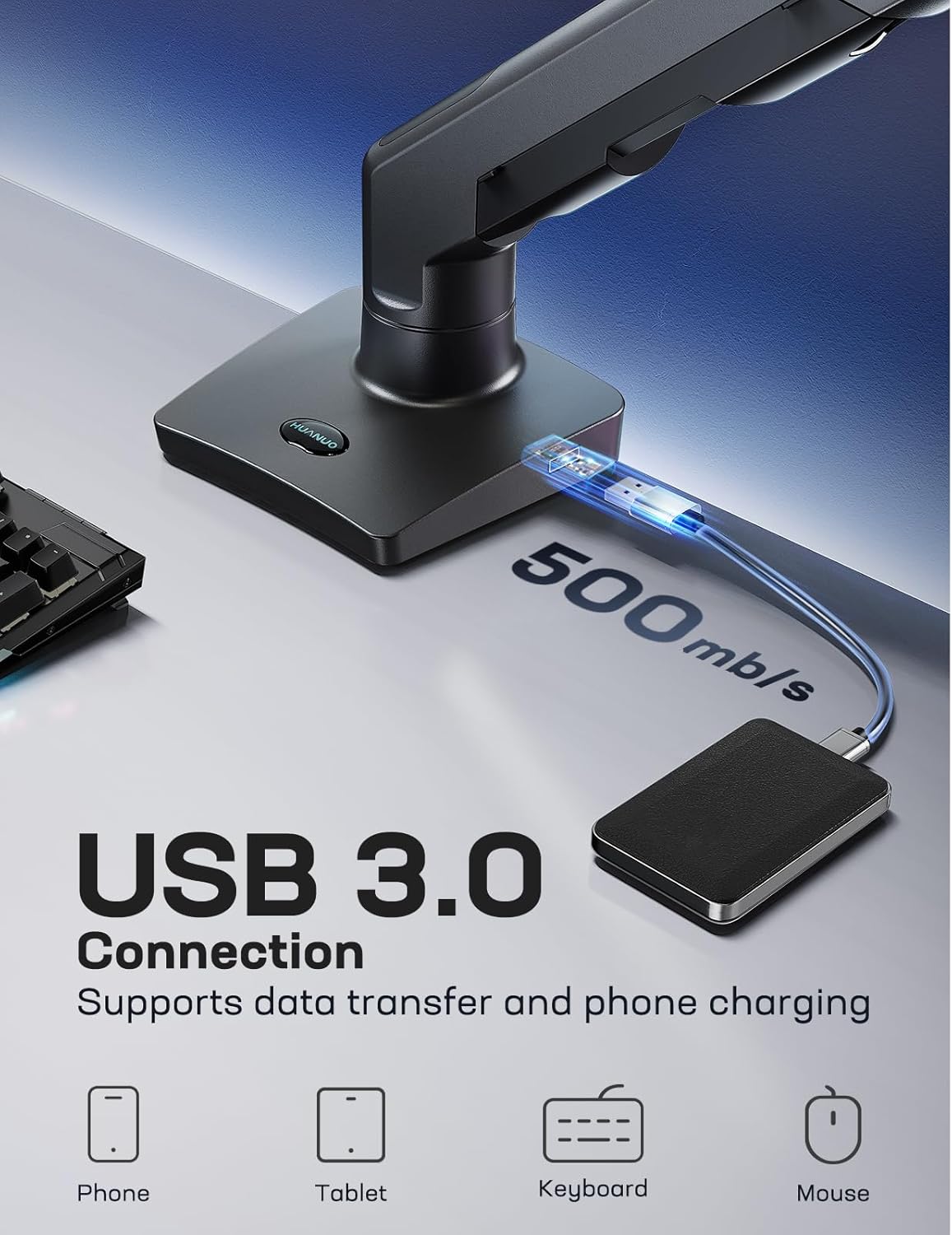 HUANUO Heavy Duty Monitor Arm for 49 inches Screens up to 35 lbs, Aluminum Ultrawide Monitor Arm for Samsung Odyssey G9 and More, Fully Adjustable Monitor Stand for Desk, VESA 100x100mm, Black - Image 6