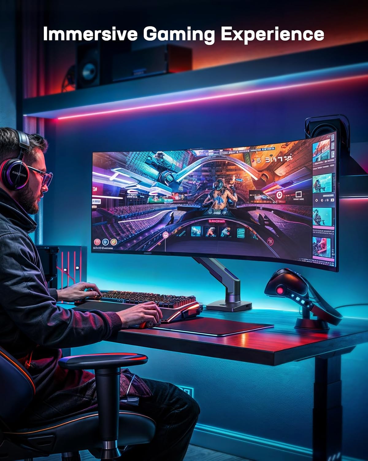 HUANUO Heavy Duty Monitor Arm for 49 inches Screens up to 35 lbs, Aluminum Ultrawide Monitor Arm for Samsung Odyssey G9 and More, Fully Adjustable Monitor Stand for Desk, VESA 100x100mm, Black - Image 7