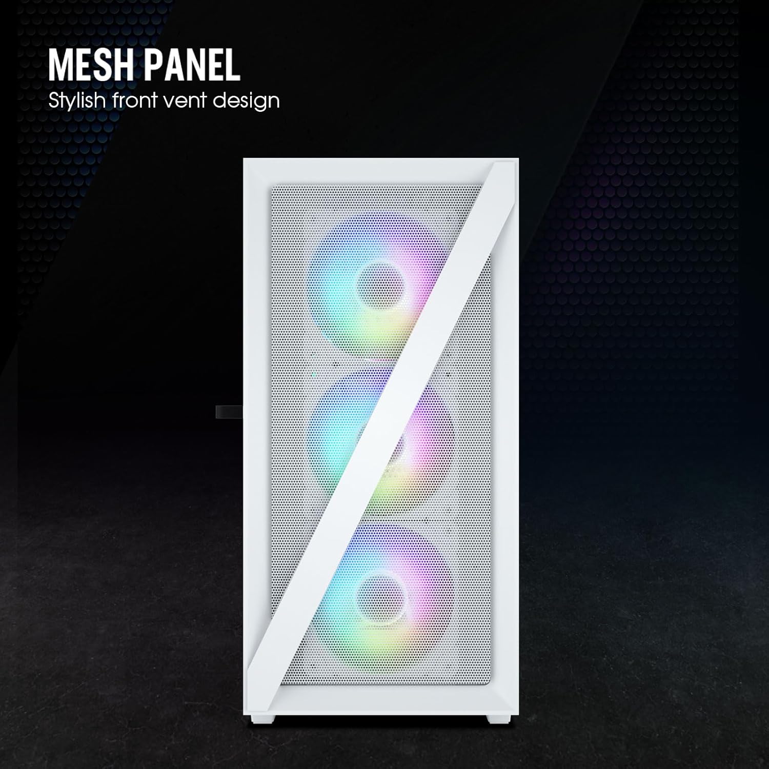 Vetroo M05 Micro ATX Computer PC Case with Door Open Tempered Glass Side Panel & Mesh Front Panel, Pre-Installed 120mm ARGB Fan in Rear, Support 240mm Radiator, Type-C Port - White - Image 3