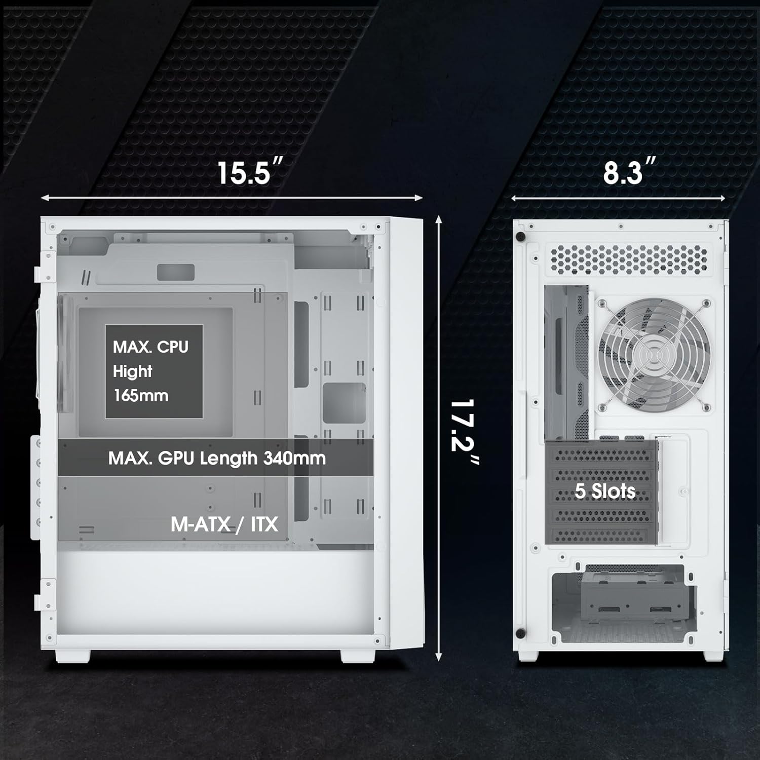 Vetroo M05 Micro ATX Computer PC Case with Door Open Tempered Glass Side Panel & Mesh Front Panel, Pre-Installed 120mm ARGB Fan in Rear, Support 240mm Radiator, Type-C Port - White - Image 5