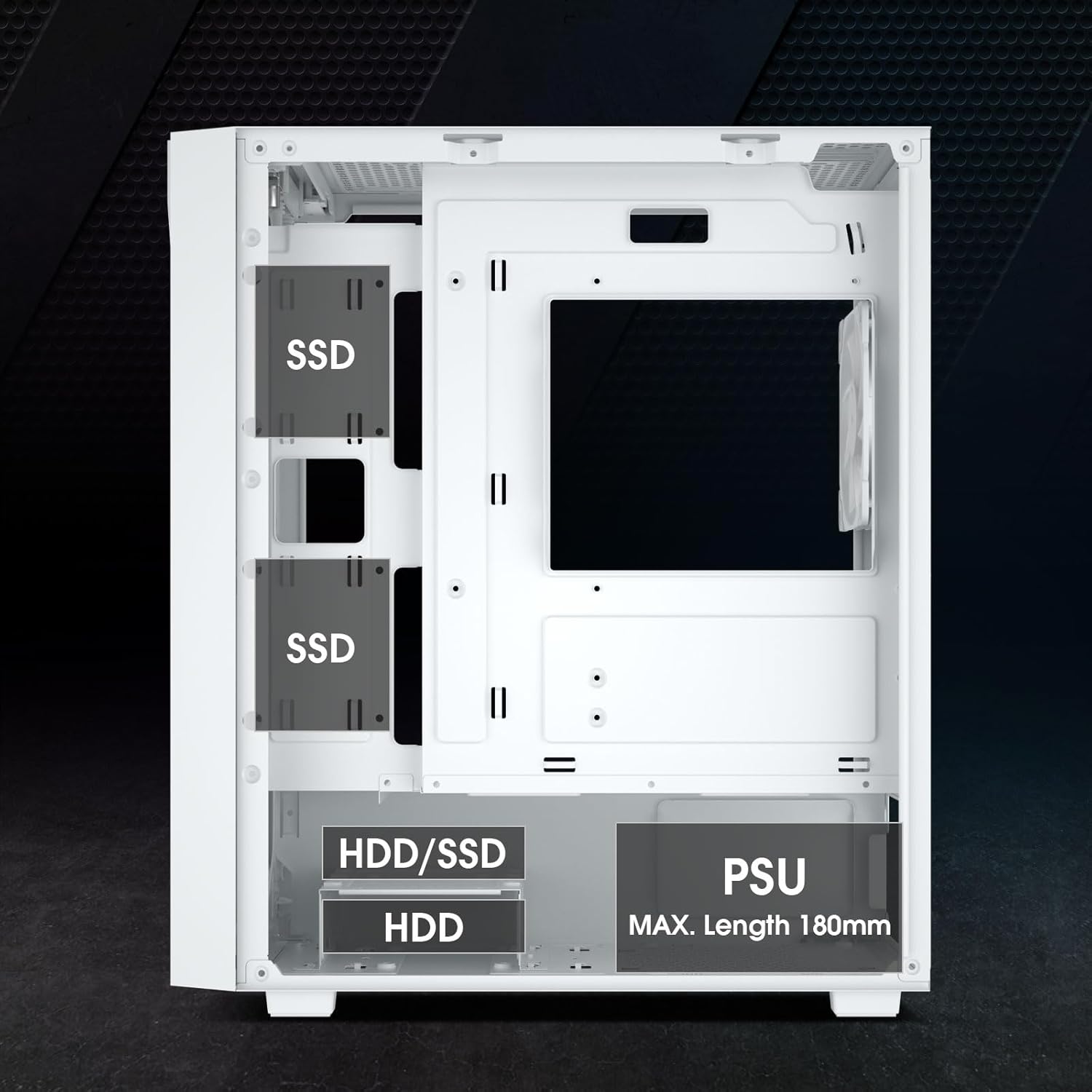 Vetroo M05 Micro ATX Computer PC Case with Door Open Tempered Glass Side Panel & Mesh Front Panel, Pre-Installed 120mm ARGB Fan in Rear, Support 240mm Radiator, Type-C Port - White - Image 6