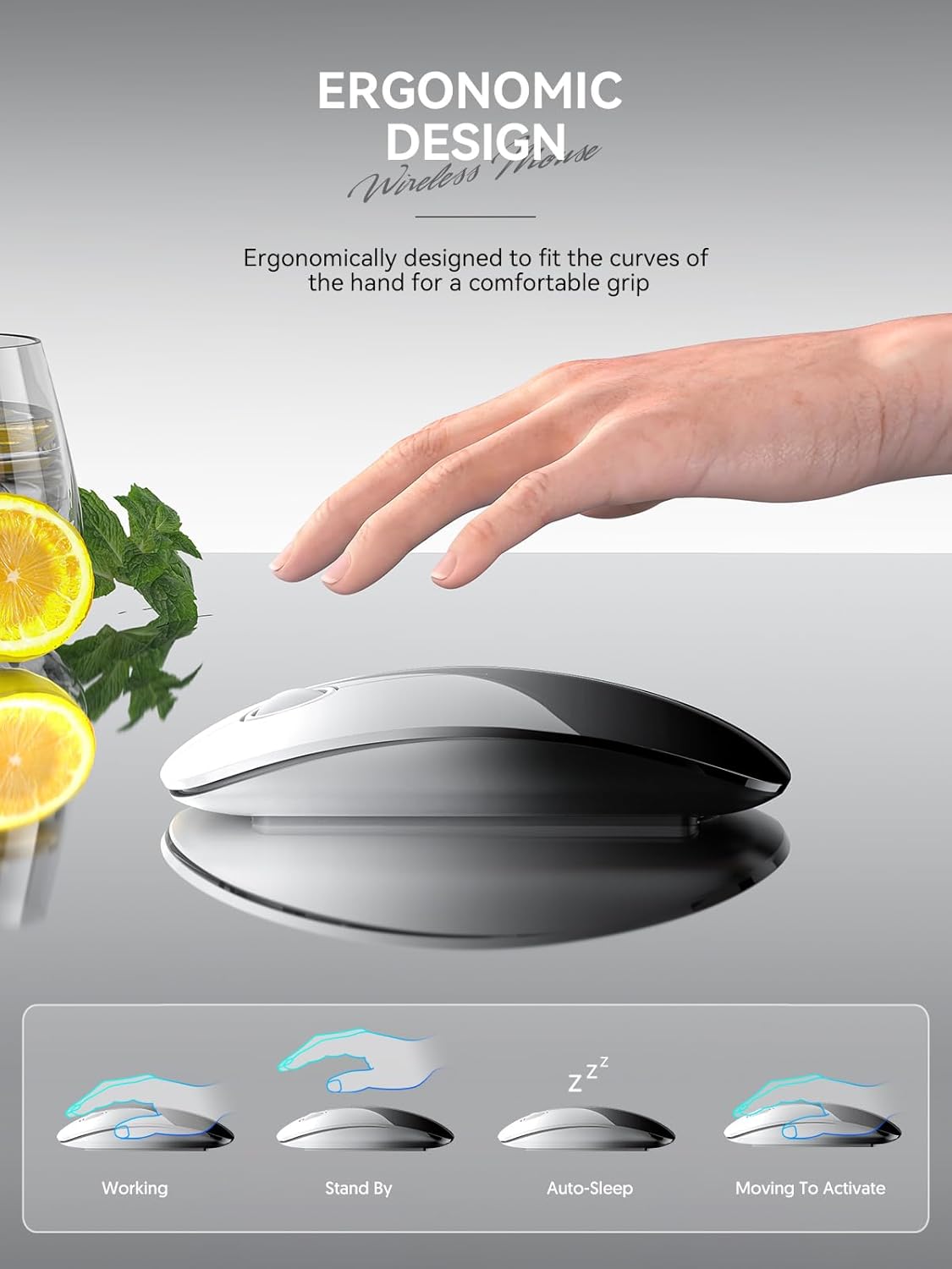 Bluetooth Wireless Mouse - (BT5.1+USB) Dual Connectivity, Quiet Click, Low Power, and 1600 DPI, Portable Cordless Mouse for Laptop, MacBook Pro/Air, iPad (White to Black) - Image 4