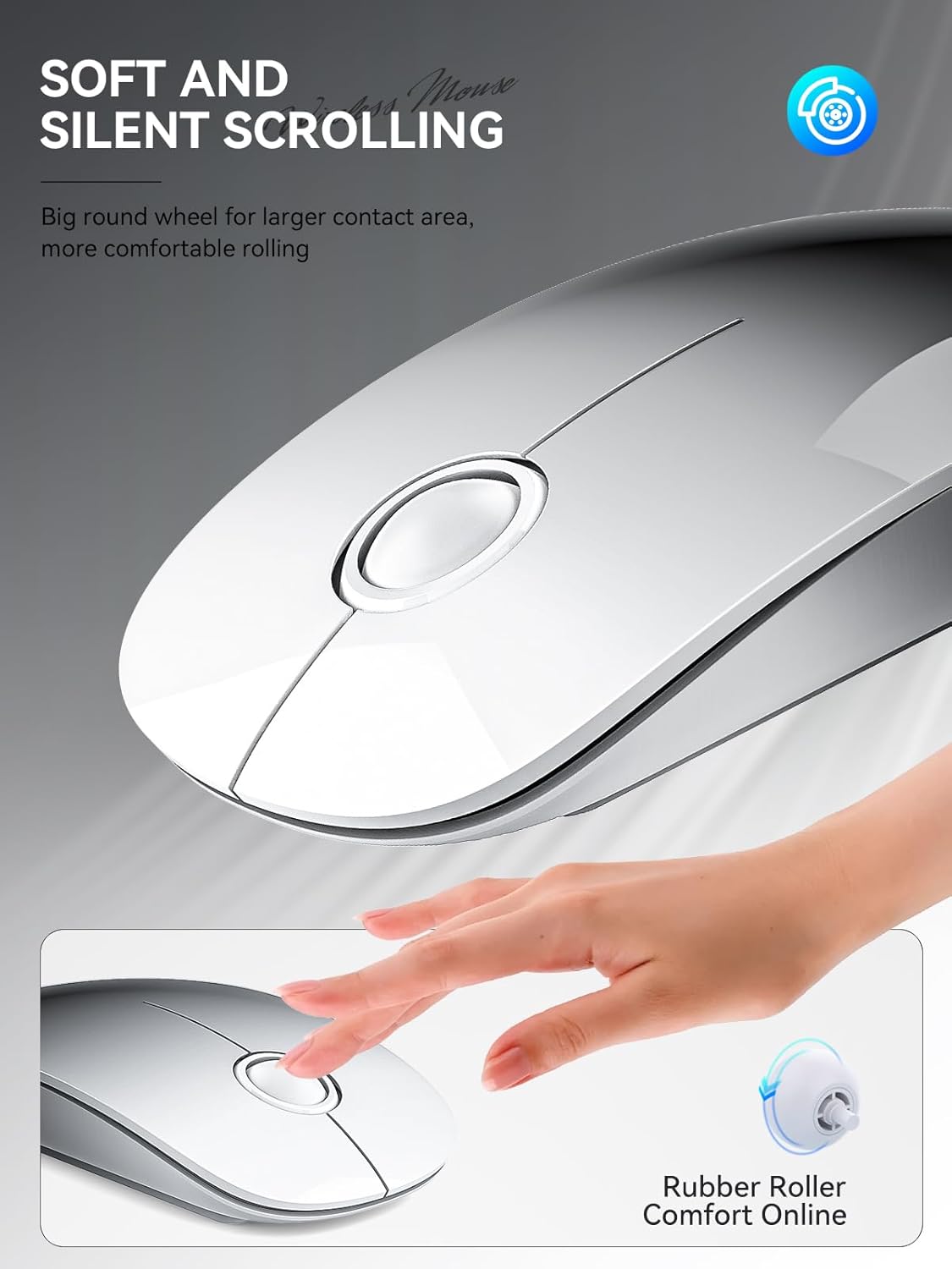 Bluetooth Wireless Mouse - (BT5.1+USB) Dual Connectivity, Quiet Click, Low Power, and 1600 DPI, Portable Cordless Mouse for Laptop, MacBook Pro/Air, iPad (White to Black) - Image 5