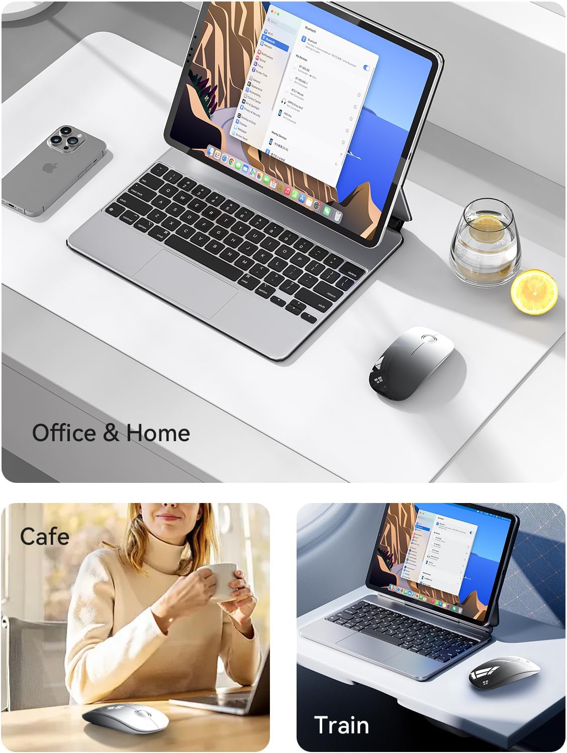 Bluetooth Wireless Mouse - (BT5.1+USB) Dual Connectivity, Quiet Click, Low Power, and 1600 DPI, Portable Cordless Mouse for Laptop, MacBook Pro/Air, iPad (White to Black) - Image 7