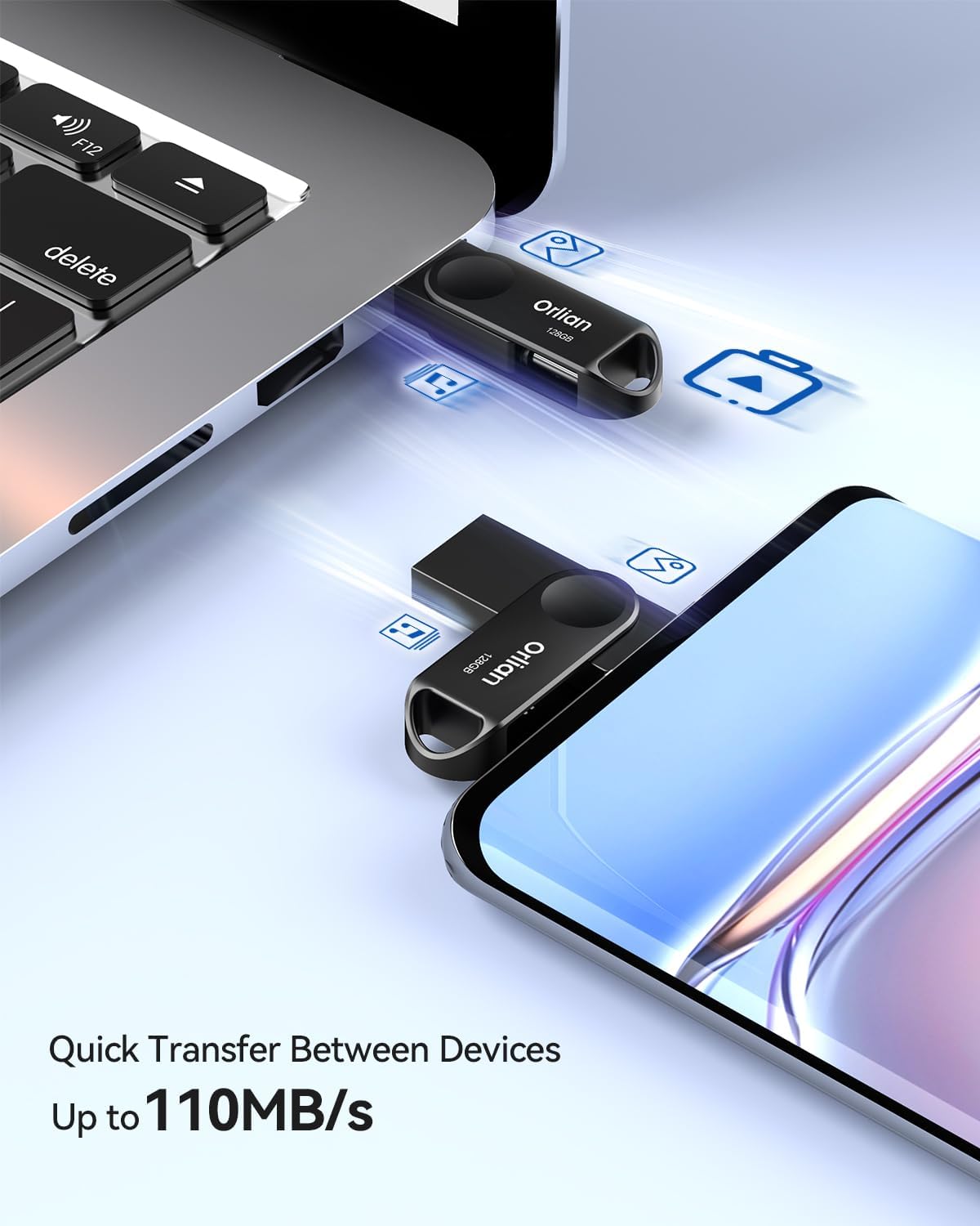 128GB USB C Flash Drive, Dual Drive USB 3.0 and Type C Thumb Drive Up to 110MB/s Read Metal Waterproof Swivel Design Portable for PC Laptop Tablet Android Smartphone iPhone 15 and More, Black - Image 3