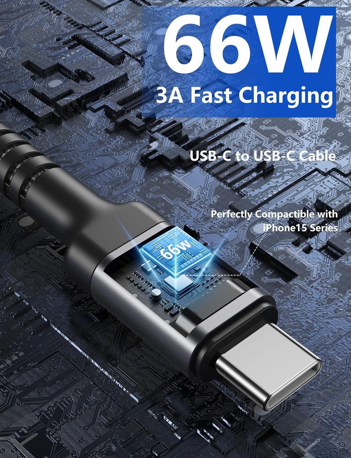 USB C to USB C Cable 10FT, 2Pack USB C Charger Cable, Long Type C Fast Charging Cable Nylon Braided USBC Charger Cord Compatible with iPhone 16/15/Pro/Plus/Pro Max/Samsung Galaxy S23/LG/Switch - Image 3