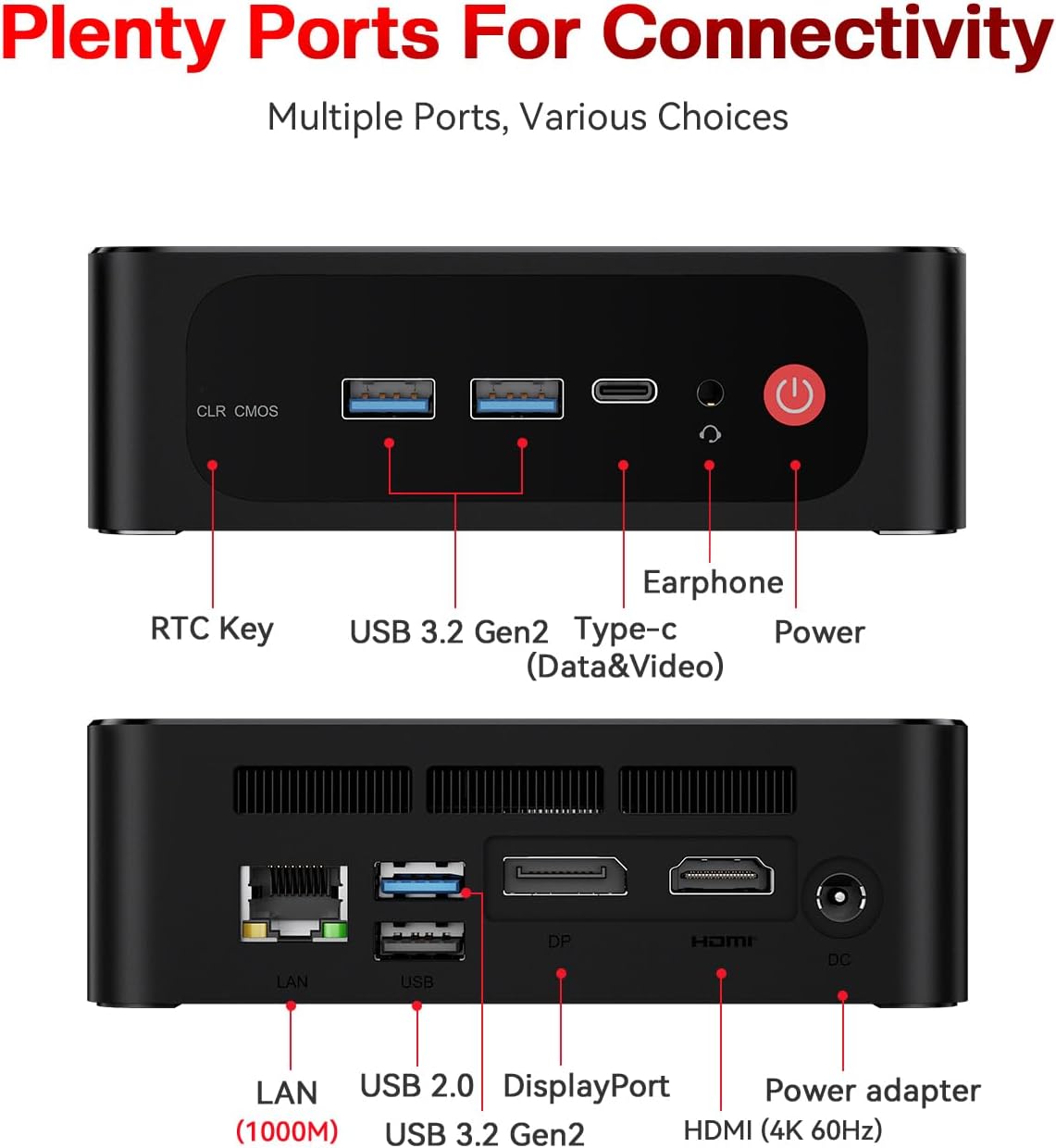 Beelink SER5 PRO Mini PC,AMD Ryzen 7 5850U(8C/16T,up to 4.4 GHz),Mini Computer 16GB DDR4 RAM 500GB M.2 SSD Graphics 8 core 2000 MHz Wifi6/BT5.2/HDMI+DP+Type-C,Support Three-Screen Display - Image 6