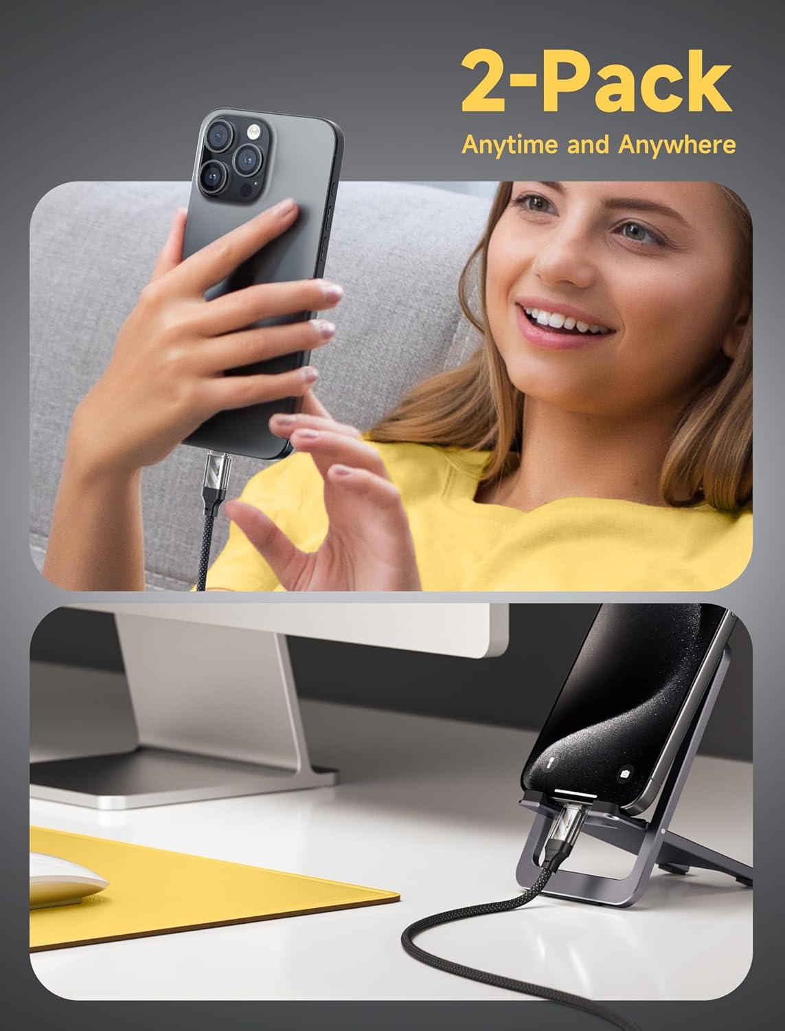 JSAUX USB A to USB C Cable 6.6FT (2-Pack), USB Type C Cable iPhone 16 Charger Cord 3.1A Fast Charging Braided Compatible with iPhone 16/16 Pro/16 Pro Max/15, Samsung Galxy S24 S20 S10, Pixel, CarPlay - Image 6