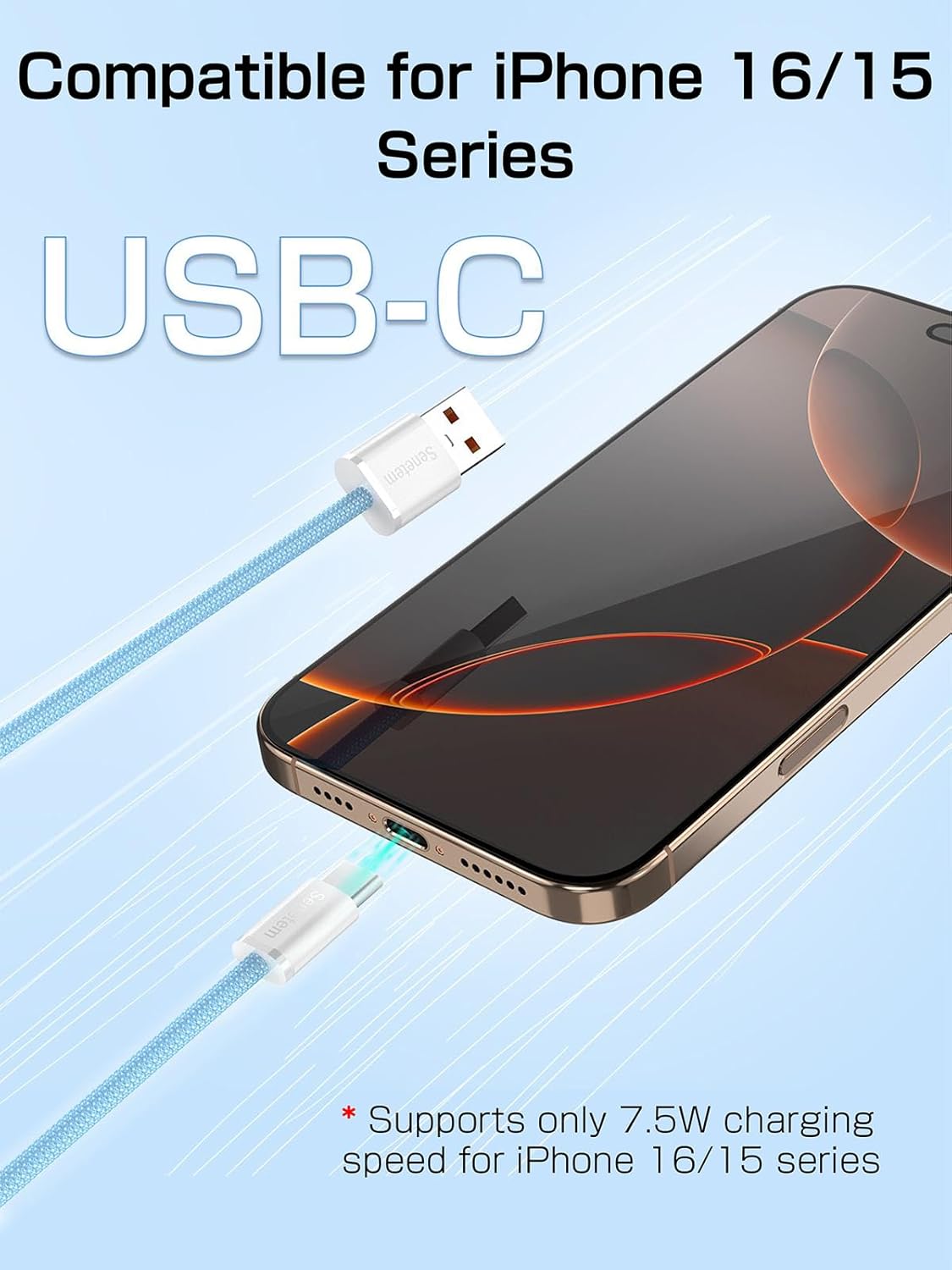 Senetem USB C Cable 3FT 3-Pack, USB A to USB Type C Charger Cord, 3A Fast Charging Compatible with iPhone 16/15 Series, Samsung S24/S23 S22/Note 20/10, Pixel, Moto, Car Play, LG - Image 4