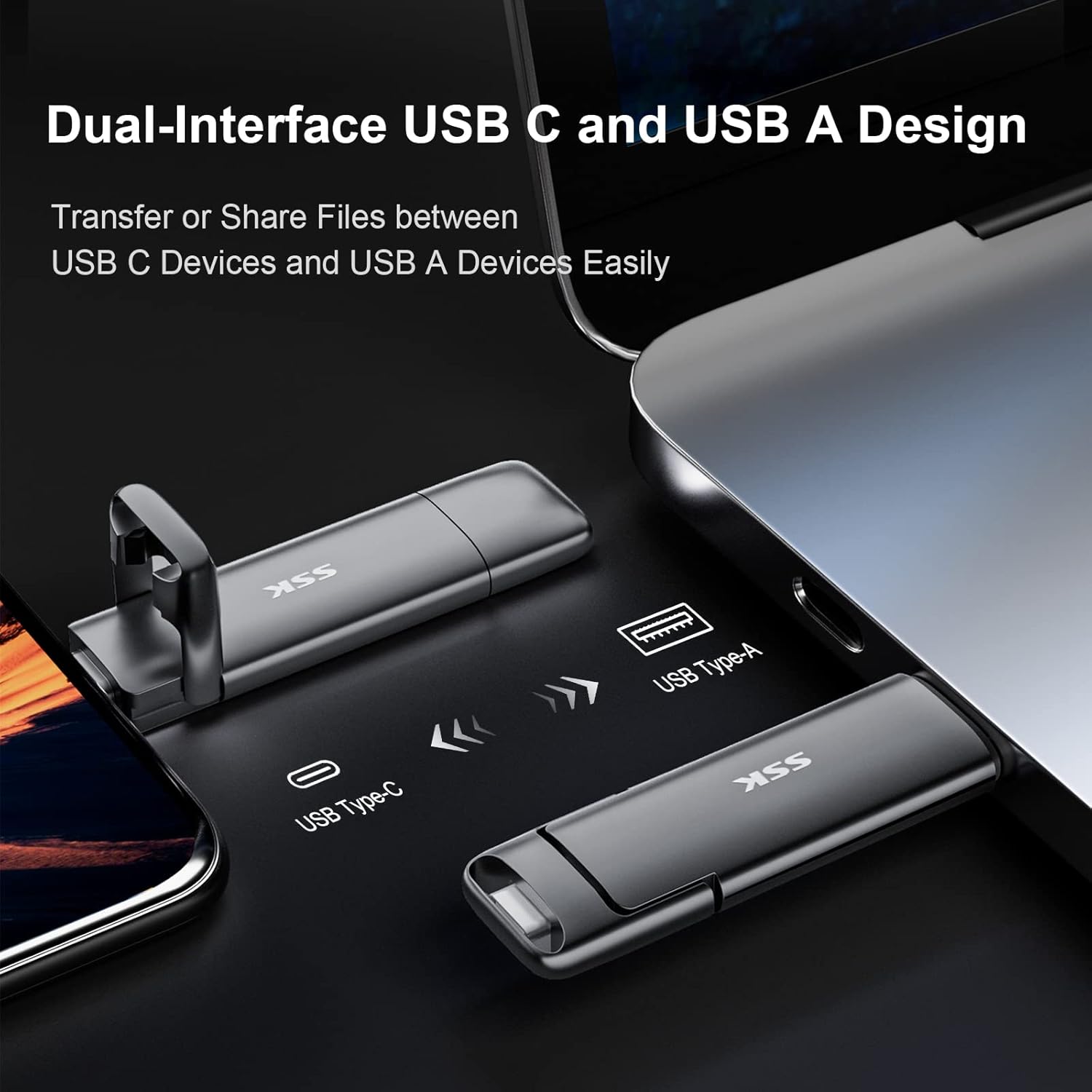 SSK 1TB USB C Thumb Drive up to 1000MB/s,Fast USB C Flash Dual Drive,External SSD Flash Drive Type C+USB A 3.2 Gen 2 Flash Drive,USB C Memory Stick for iPhone 15/PS4/Android Phone/Tablet/Windows/Mac - Image 4