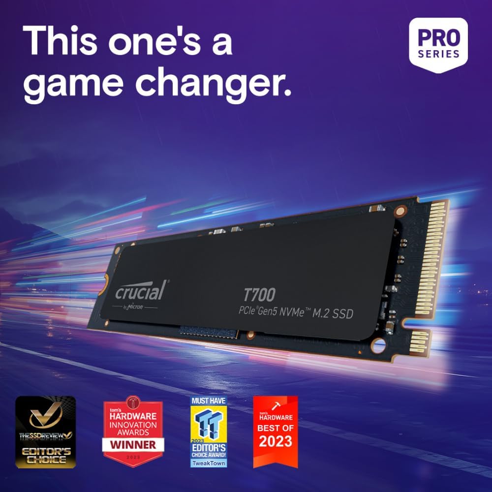 Crucial T700 2TB Gen5 NVMe M.2 SSD - Up to 12,400 MB/s - DirectStorage Enabled - CT2000T700SSD3 - Gaming, Photography, Video Editing & Design - Internal Solid State Drive - Image 5
