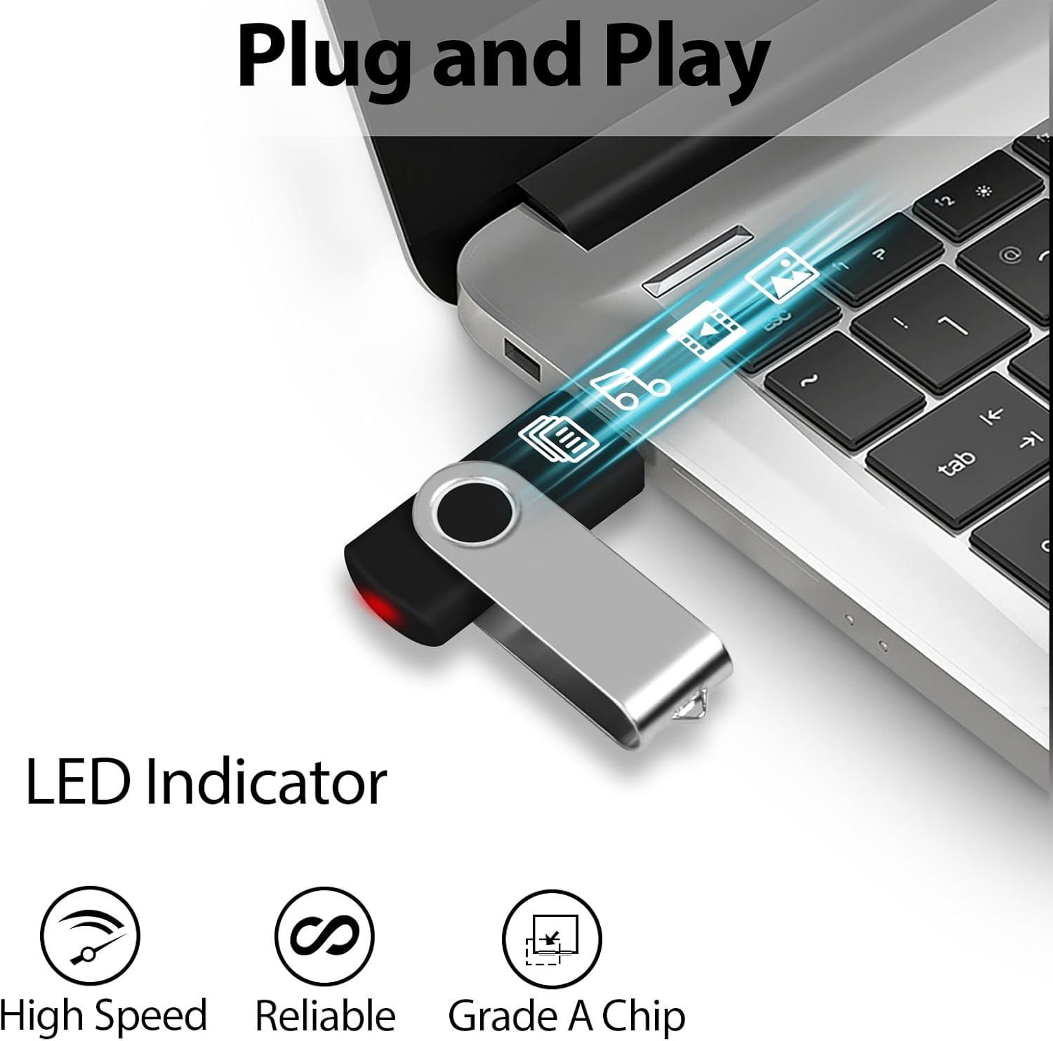 AreTop 2GB USB Flash Drive 10 Pack 2GB Stick Pen Drive Memory Stick USB2.0 Pendrive 2GB Thumb Drive Bulk for Fold Data Storage Memoria USB 2GB (Bulk 10 PCS - Mixed Colors Black/Blue/Purple/Green/Red) - Image 3