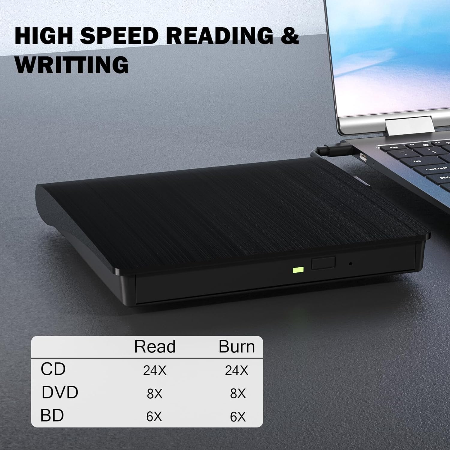 wintale External Bluray DVD Drive,Portable 3D Bluray External DVD Drive with USB 3.0 and Type-C Dual Port, External Blu Ray Player Suitable for Windows XP/7/8/10/11 MacOS for PC Mac - Image 3