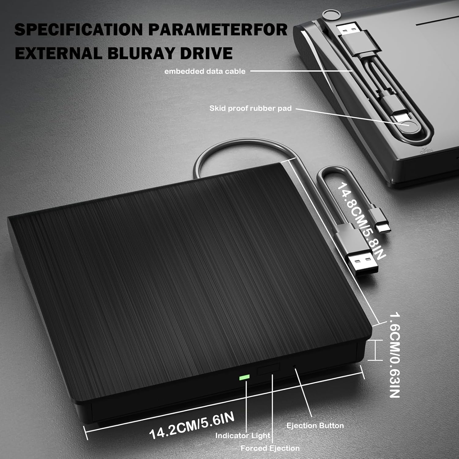 wintale External Bluray DVD Drive,Portable 3D Bluray External DVD Drive with USB 3.0 and Type-C Dual Port, External Blu Ray Player Suitable for Windows XP/7/8/10/11 MacOS for PC Mac - Image 5