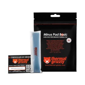 Thermal Grizzly Minus Pad Basic – 4-Pack Thermal Interface Pad, 120x20x1.0mm, Electrically Non-Conductive, High Thermal Conductivity & Compressibility for SSDs, GPUs & Electronics