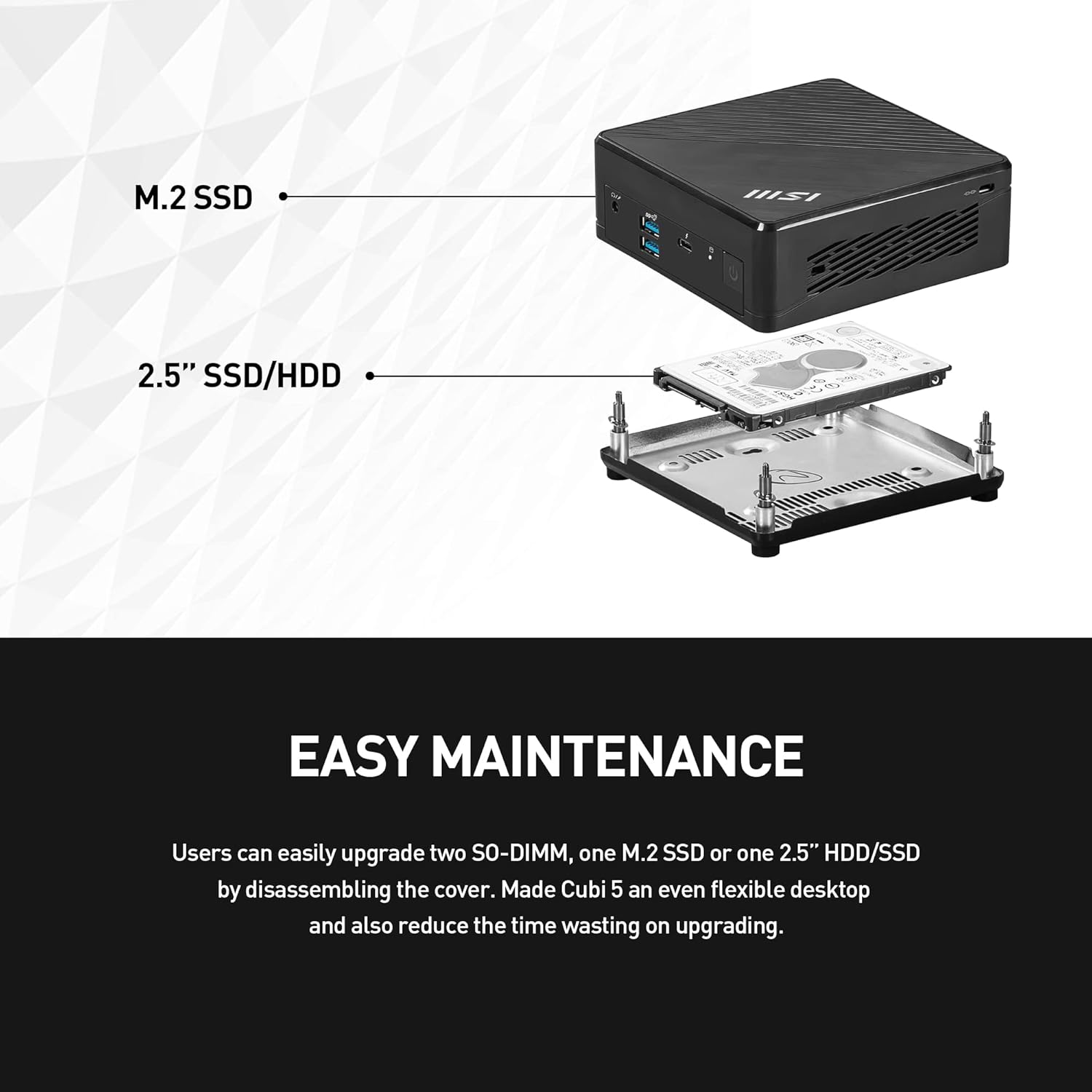 MSI Cubi 5 Barebones Mini PC: Intel Core i3-1215U, WiFi 6E, BT 5.2, Thunderbolt Type-C, Dual Display, Energy Efficient, Black: 12M-086BUS - Image 4