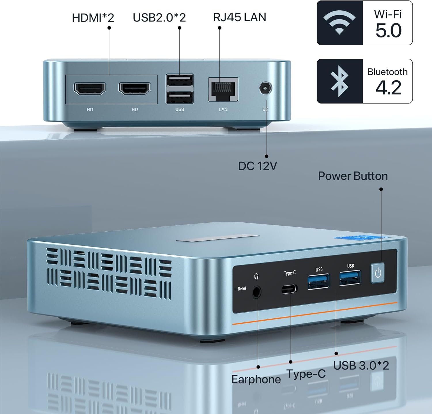 PELADN WI-6 Mini PC, Intel 12th Gen Alder Lake- N100(up to 3.4GHz), 16GB DDR4 RAM 512GB M.2 PCIe SSD, Desktop Computer Support 4K Dual Display/USB3.2/WiFi 5/BT4.2 - Image 4