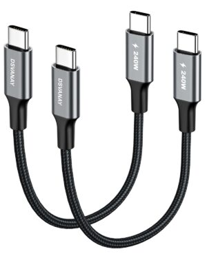 1FT Short 240W USBC to USBC Cable [12 inch, 2Pack], Fast Charging PD3.1 Type C Cord Compatible for iPhone 16/15 Pro Max, Car Charger, MacBook Pro/Air, iPad Pro, Samsung, Pixel, Laptop