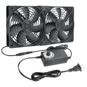 2 x 120mm 240mm Computer Fan with AC Plug, 110V - 240V AC Powered Fan with Variable Speed Controller for Receiver Cabinet Chassis Machine Server Workstation Cooling