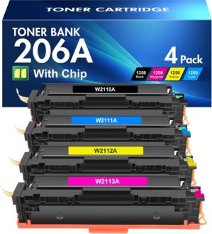 206A Toner Cartridges 4 Pack M283fdw M283cdw Set Compatible Replacement for HP 206A 206X Color Laserjet Pro MFP M283cdw M255dw M283 M255 Printer High Yield Ink (with Chip) (Black Cyan Yellow Magenta)
