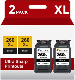 260XL Black Compatible Ink Cartridge Replacement for Canon 260 PG260 PG-260 XL Black Ink for TR7020 TR7020a TR7022 TS6420 TS6400 TS5300 TS5320 TS6420a Printer,PG260XL BK 2-Pack