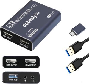4K Audio Video Capture Card,HDMI USB 3.0, Full HD 1080P for Game Recording, Live Streaming Broadcasting…