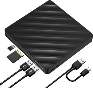 5 in 1 External Bluray Drive, USB 3.0 Type-C Slim Optical External Bluray DVD Burner with SD/TF Card Reader 2 USB 3.0 Hubs Compatible with Windows XP/7/8/10 MacOS MacBook Laptop and Desktop