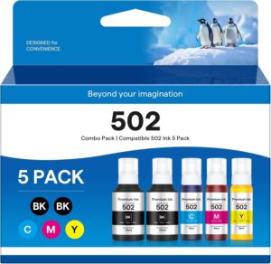 502 High Capacity Refill Ink Bottles Replacement for Epson 502 Ink Refill Bottles to Use with ET-2750 ET2720 ET-2803 ET-2800 ET-3750 ET-4750 ET-3760 ET-4760 ET-2850 ET Printer (5 Packs)