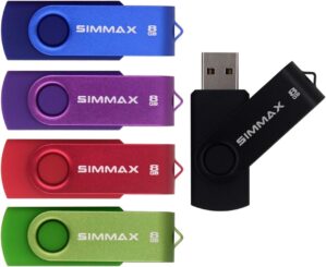 5Pcs 8GB USB Flash Drive USB 2.0 Flash Drive Memory Stick Fold Storage Thumb Stick Pen Swivel Design(Five Mixed Colors: Black Blue Green Purple Red)(Mix Color1)
